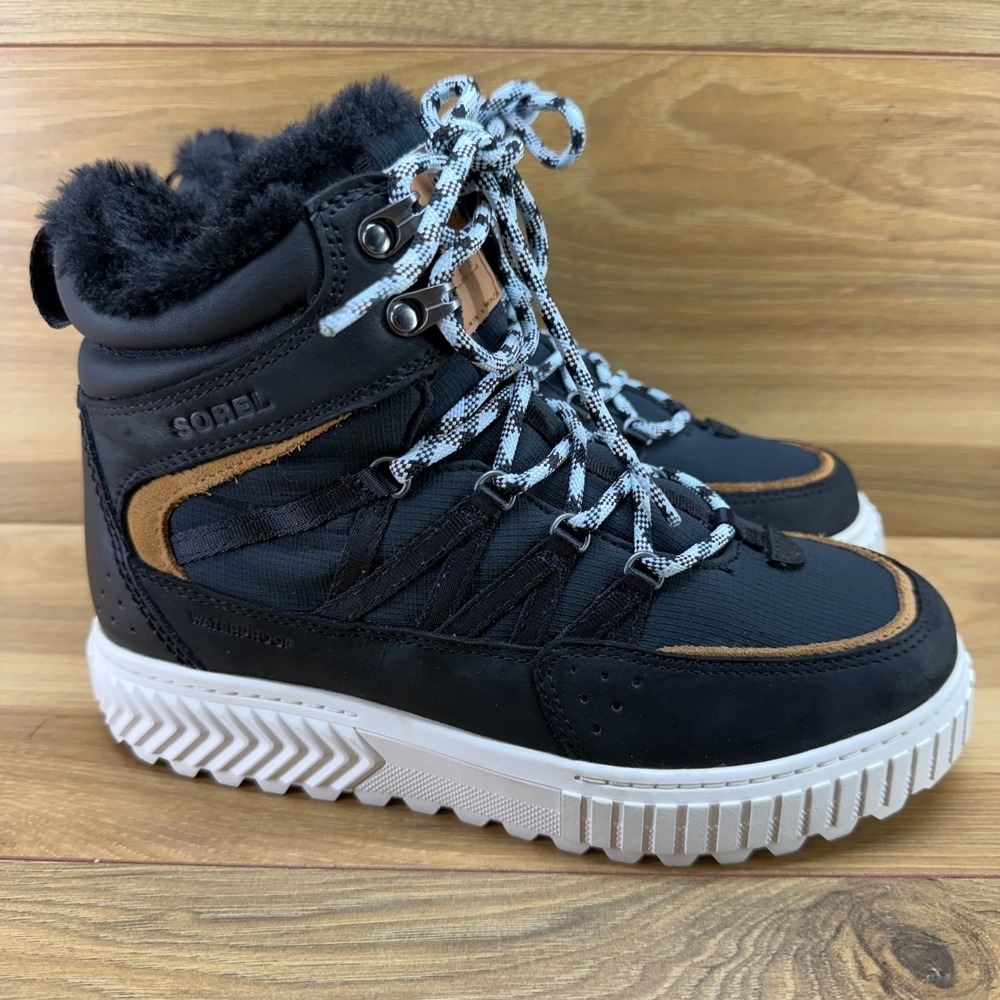 Sorel Ona Ave Trek Waterproof Boot Womens 8 Black High Top Sneaker Faux Fur Cozy